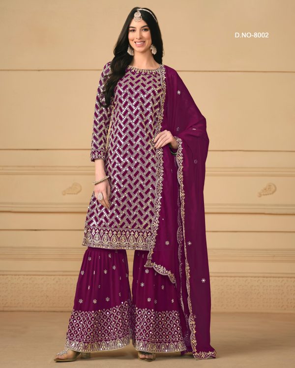 Designer Sequins Embroidery Worked Faux Georgette Semi-Stitch Sarara Suit For Girls