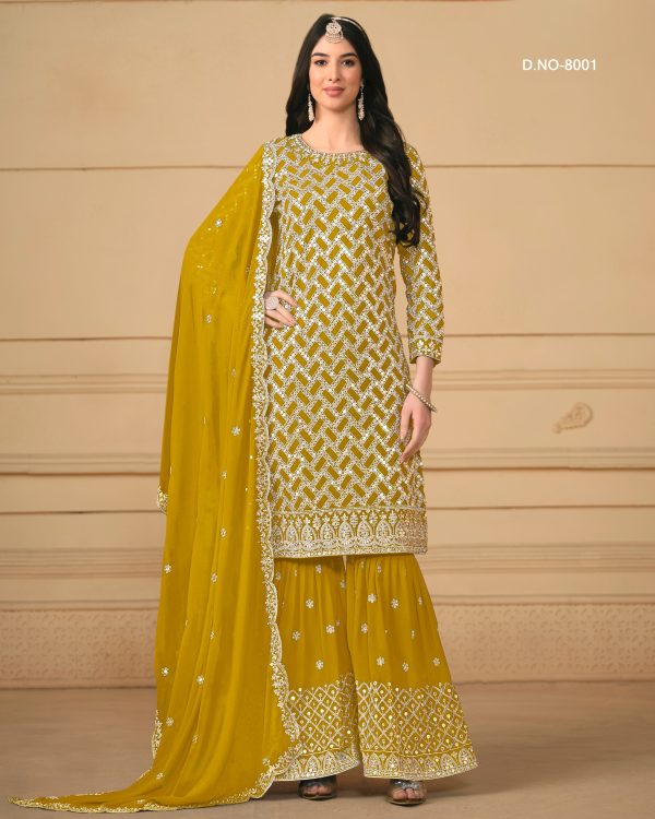 Designer Sequins Embroidery Worked Faux Georgette Semi-Stitch Sarara Suit For Girls