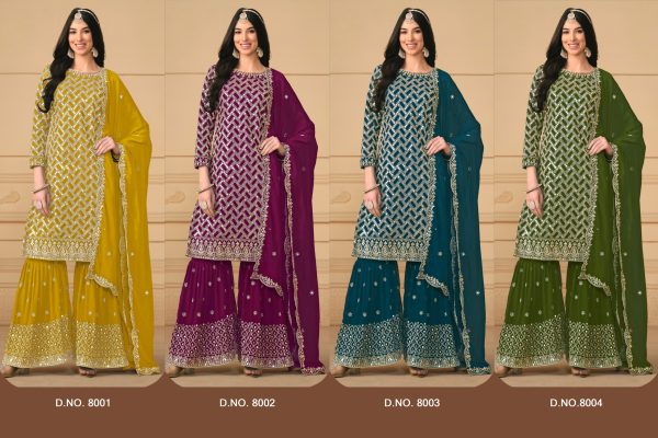 Designer Sequins Embroidery Worked Faux Georgette Semi-Stitch Sarara Suit For Girls