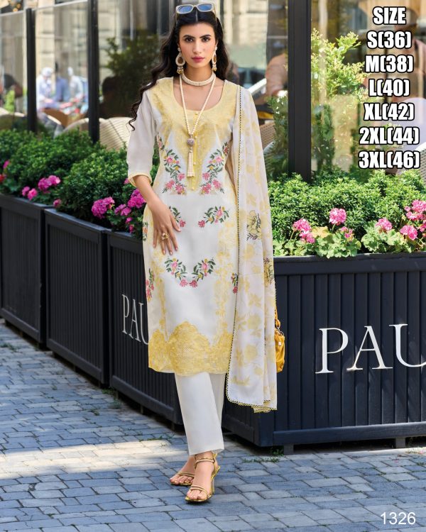Embroidery Cotton Straight Kurti Pent With Digital Printed Design Dupatta