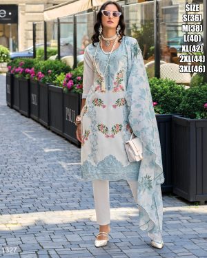 Embroidery Cotton Straight Kurti Pent With Digital Printed Design Dupatta