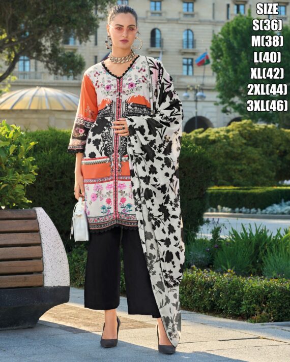 Beautiful Digital Print Three Piece Pure Cotton Kurti Sets