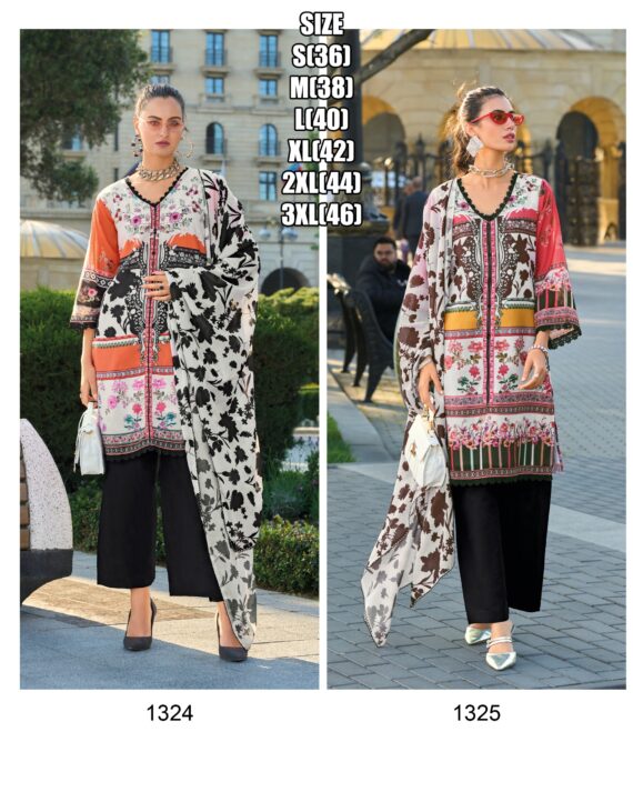 Beautiful Digital Print Three Piece Pure Cotton Kurti Sets