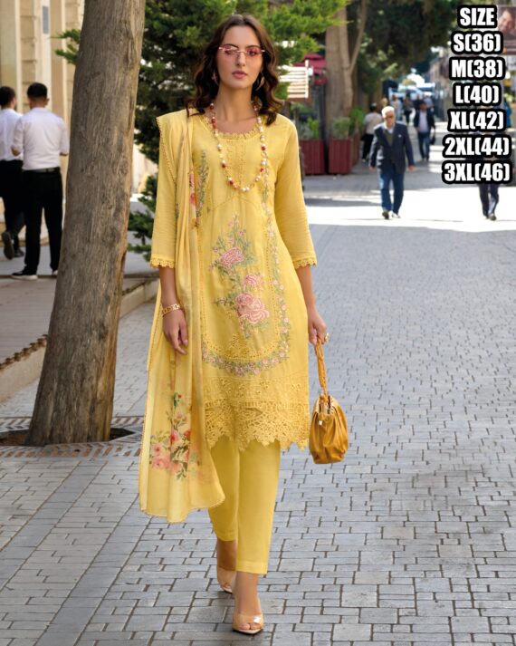 Three Piece Of Our Kurti Collections For Women's Wear Embroidery Worked Cotton Kurti Set & Digital Printed Dupatta