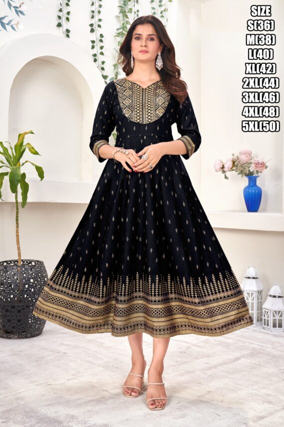 Women's Readymade Fabulous Rayon Embroidery Work Casual Wear Stitched Anarkali Kurti