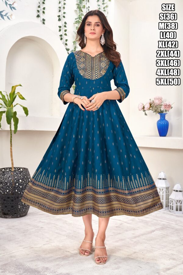 Women's Readymade Fabulous Rayon Embroidery Work Casual Wear Stitched Anarkali Kurti