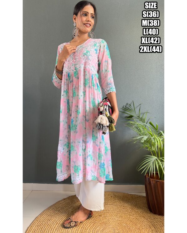 Digital Printed & Pure Lakhnavi HandCrafted Cotton Kurti Only