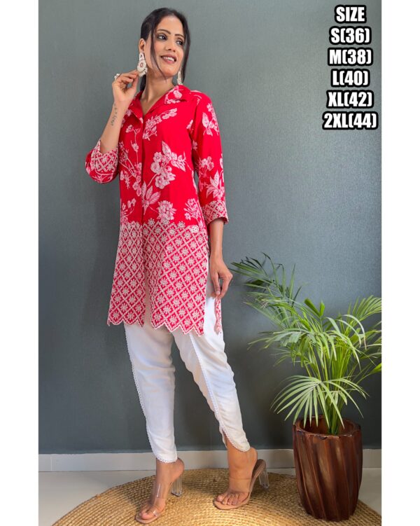 Attractive Dark Pink Cotton Designer Stitched Tunic With Dhoti For Parties