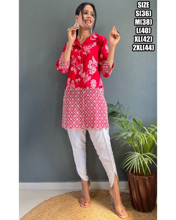 Attractive Dark Pink Cotton Designer Stitched Tunic With Dhoti For Parties