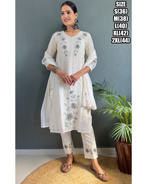 White Colour Cotton Kurti Pent With Dupatta Set Get Ready For Any Occasions