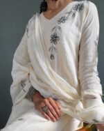 White Colour Cotton Kurti Pent With Dupatta Set Get Ready For Any Occasions