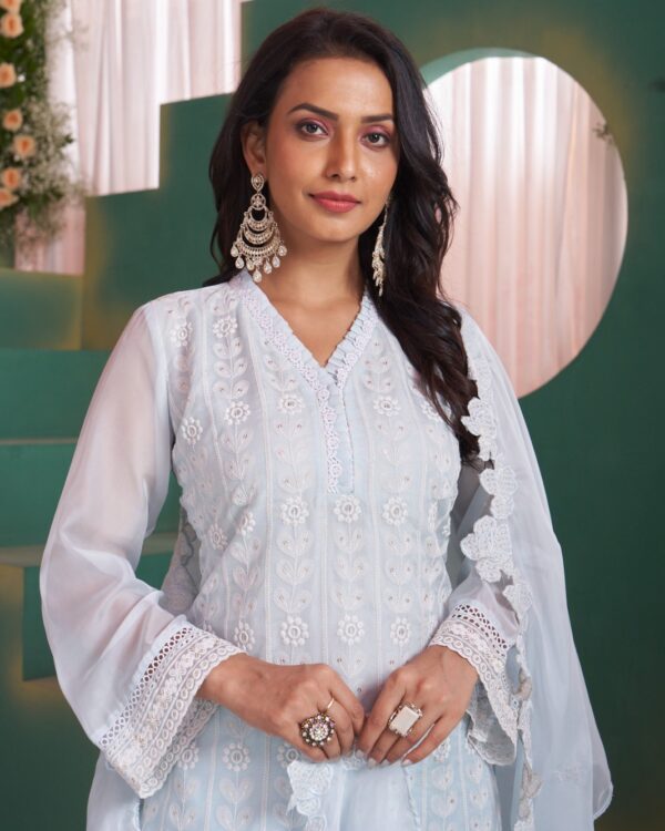 Beautiful Shifli Worked Organza With Cotton Lining Straight Kurti Set For Functions