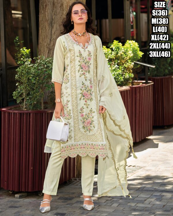 Ready To Wear Embroidery Worked Soft Organza Kurti With Dupatta And Heavy Silk Pant Set