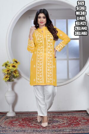 Presenting Casual Wear Rayon Chikankari Embroidery Worked Short Top