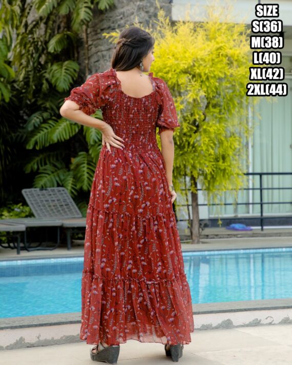 Presenting 3/4 Length Georgette Maxi Dress That Is Suitable For Casual Occasions