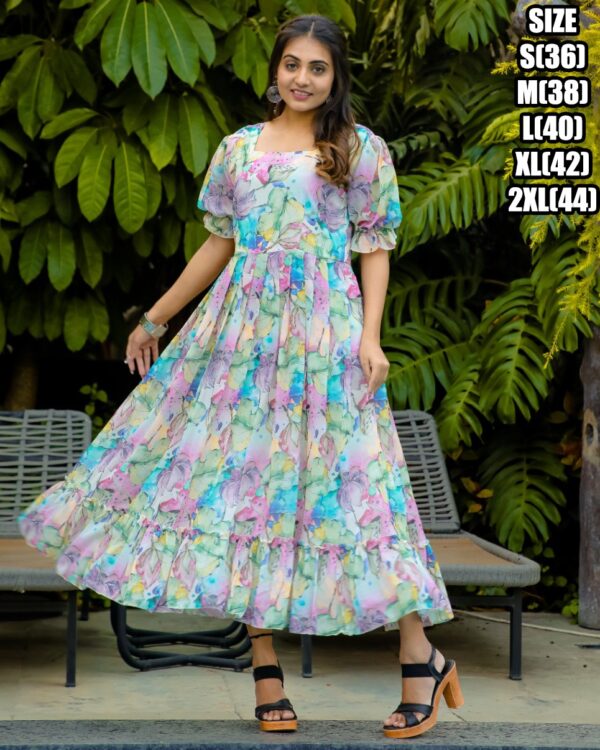 Presenting 3/4 Length Georgette Maxi Dress That Is Suitable For Casual Occasions