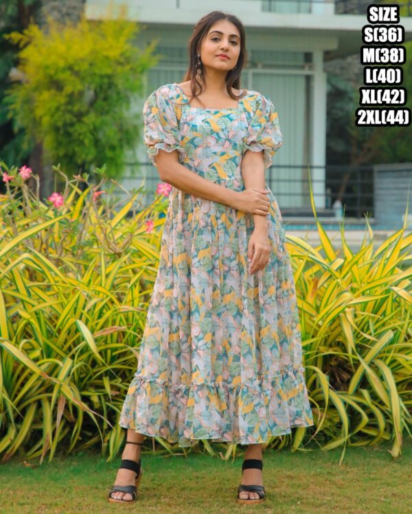 Presenting 3/4 Length Georgette Maxi Dress That Is Suitable For Casual Occasions