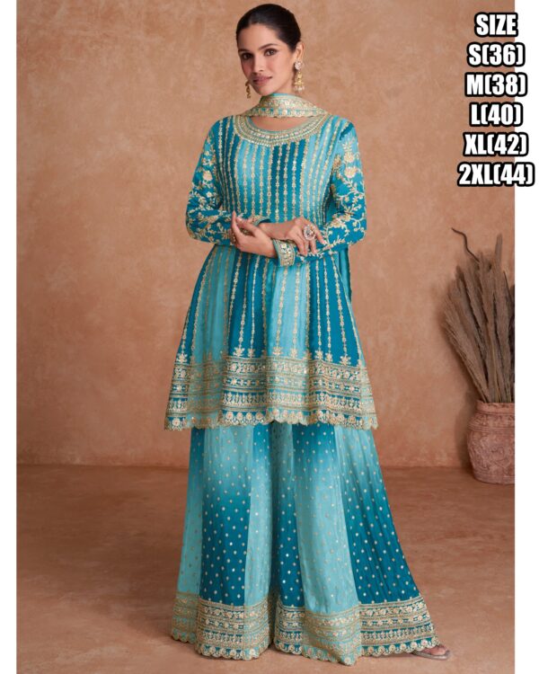 New Sarara Suits With Real Chinon Embroidery Work Are Available In Many Colours