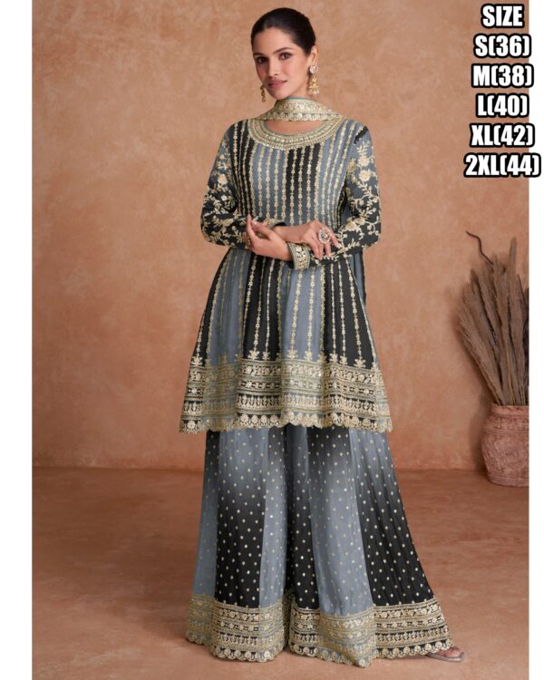 New Sarara Suits With Real Chinon Embroidery Work Are Available In Many Colours