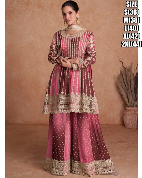 New Sarara Suits With Real Chinon Embroidery Work Are Available In Many Colours