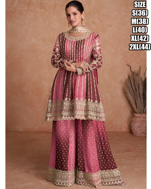 New Sarara Suits With Real Chinon Embroidery Work Are Available In Many Colours