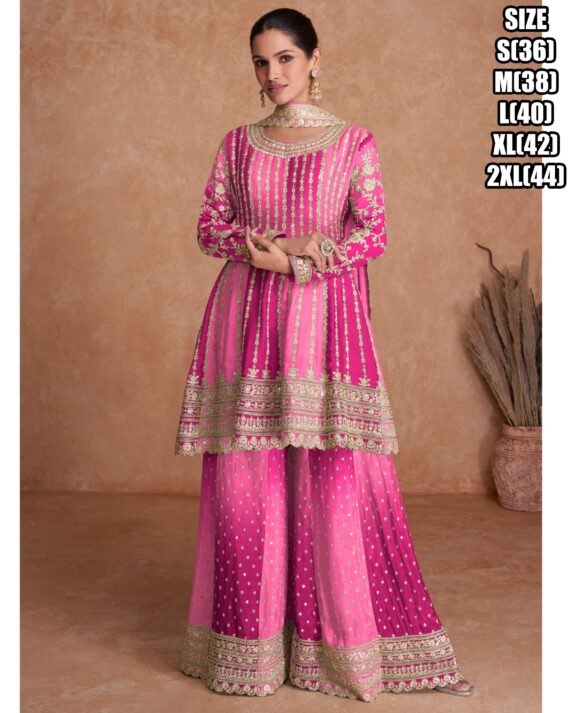 New Sarara Suits With Real Chinon Embroidery Work Are Available In Many Colours