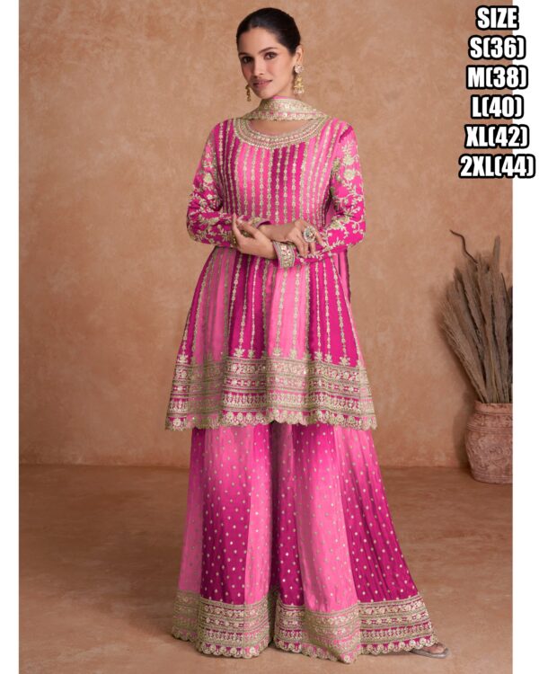 New Sarara Suits With Real Chinon Embroidery Work Are Available In Many Colours