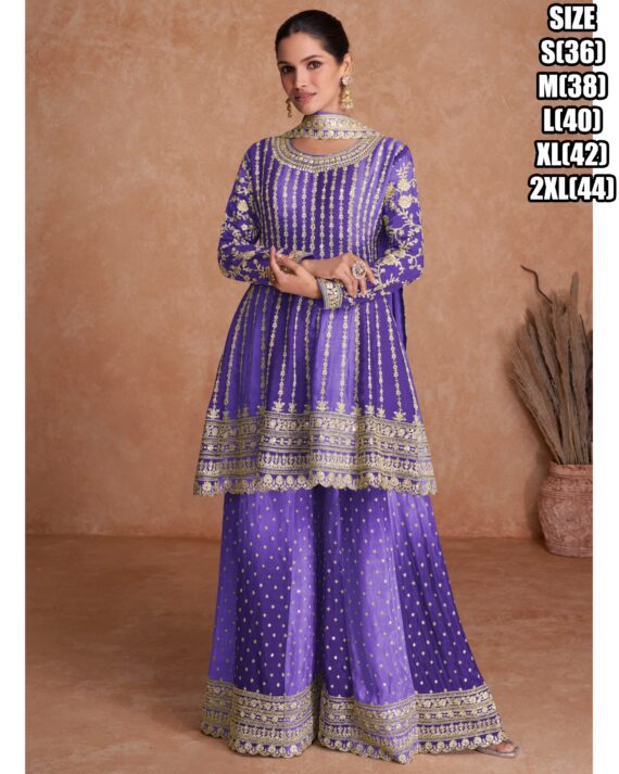 New Sarara Suits With Real Chinon Embroidery Work Are Available In Many Colours