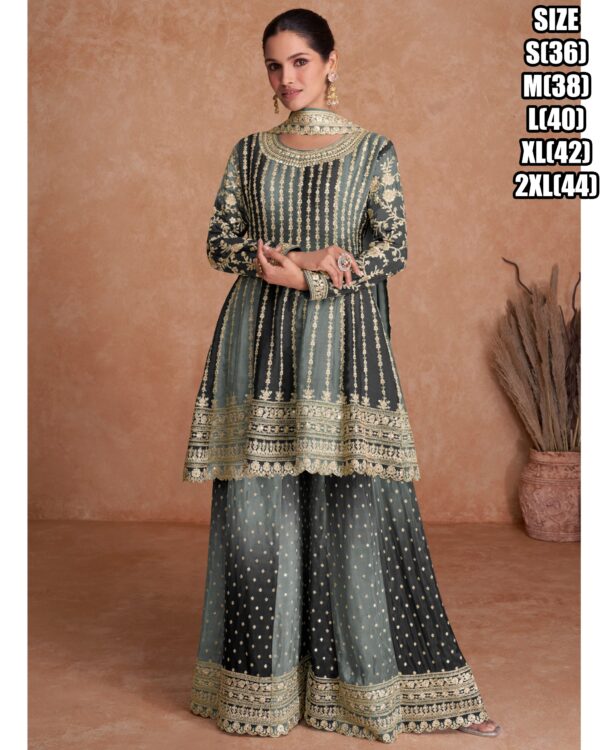 New Sarara Suits With Real Chinon Embroidery Work Are Available In Many Colours