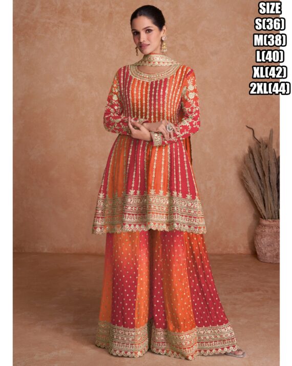 New Sarara Suits With Real Chinon Embroidery Work Are Available In Many Colours