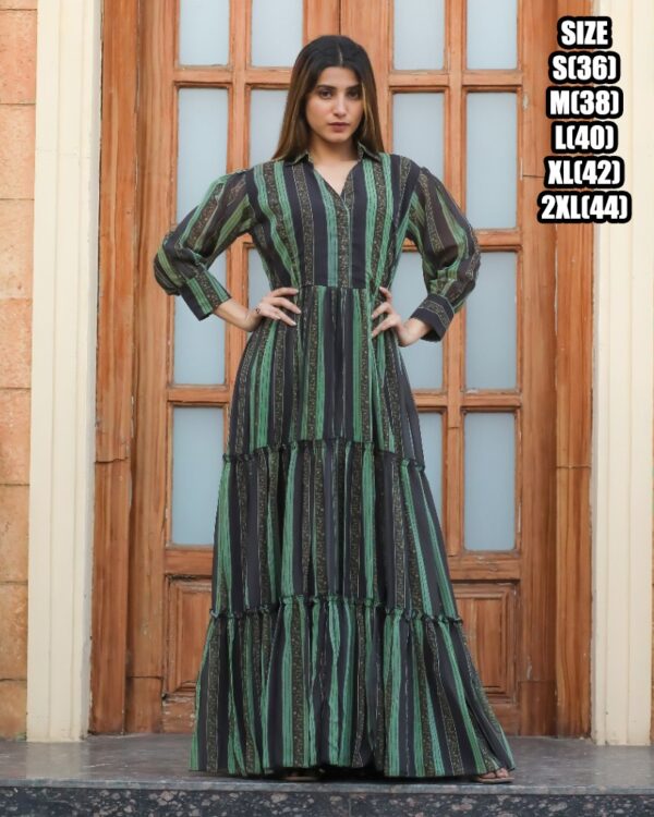 Ruffle Flair And It Is 3/4 Length Many Coloured Maxi Dress That Is Suitable For Casual Wear