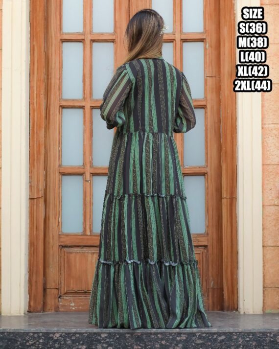 Ruffle Flair And It Is 3/4 Length Many Coloured Maxi Dress That Is Suitable For Casual Wear