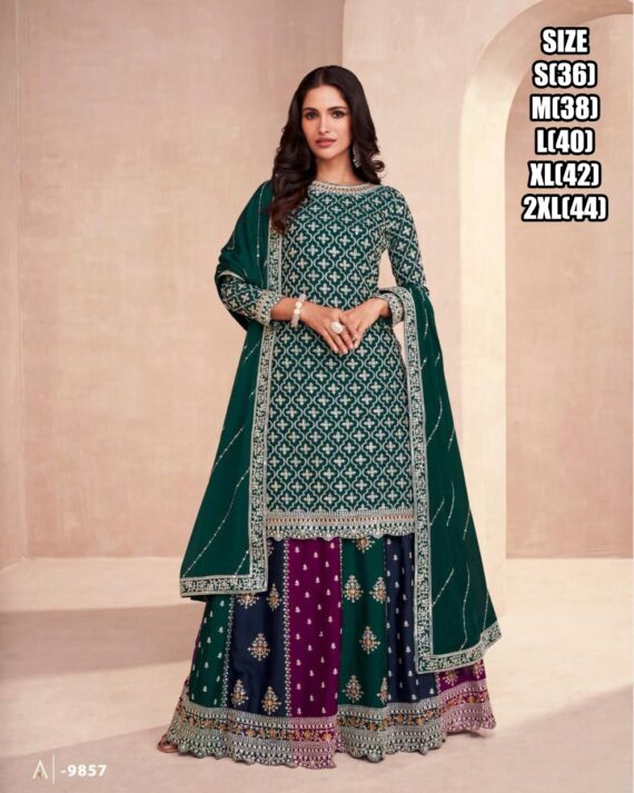 Premium Chinon Silk Embroidery Kurta, Skirt With Dupatta For Women Indian And Pakistani