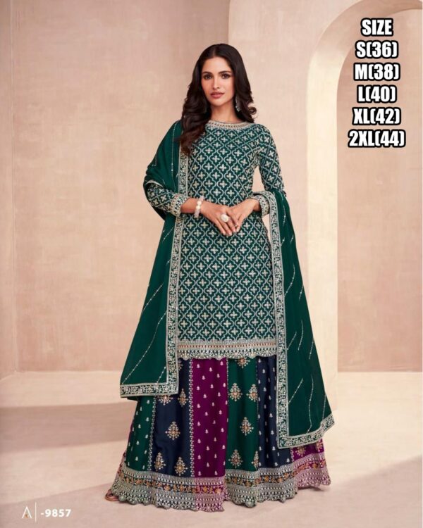 Premium Chinon Silk Embroidery Kurta, Skirt With Dupatta For Women Indian And Pakistani