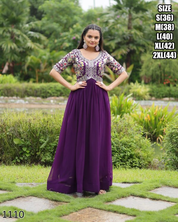 Faux Blooming Gown With Attractive Embroidery Zari Sequins-work