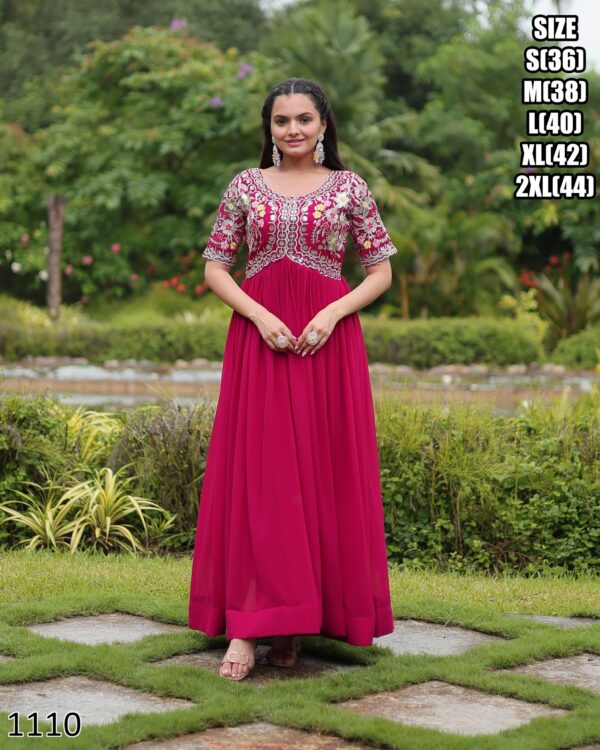 Faux Blooming Gown With Attractive Embroidery Zari Sequins-work
