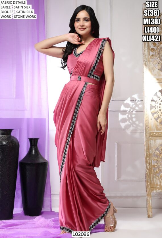 Satin Silk Ready To Wear Saree With Blouse For Parties (One Minute Saree)