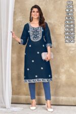 White Cotton Embroidery With Sequence And Zari Worked Rayon Only Kurtis In Various Different Colours