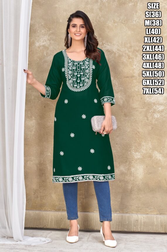 White Cotton Embroidery With Sequence And Zari Worked Rayon Only Kurtis In Various Different Colours