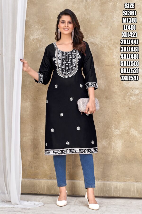 White Cotton Embroidery With Sequence And Zari Worked Rayon Only Kurtis In Various Different Colours