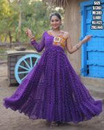 Bandhani Print Work With Kutchi Patchwork Faux Georgette Navratri Gown Collections 2024