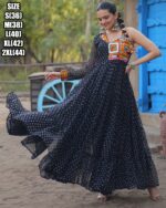 Bandhani Print Work With Kutchi Patchwork Faux Georgette Navratri Gown Collections 2024