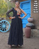 Bandhani Print Work With Kutchi Patchwork Faux Georgette Navratri Gown Collections 2024