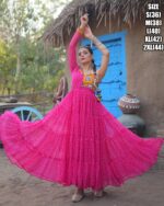 Bandhani Print Work With Kutchi Patchwork Faux Georgette Navratri Gown Collections 2024