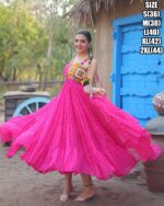 Bandhani Print Work With Kutchi Patchwork Faux Georgette Navratri Gown Collections 2024