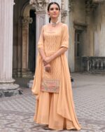 Faux Georgette Un Stitched Top And Heavy Flared Sharara Set For Wedding And Festival Occasions