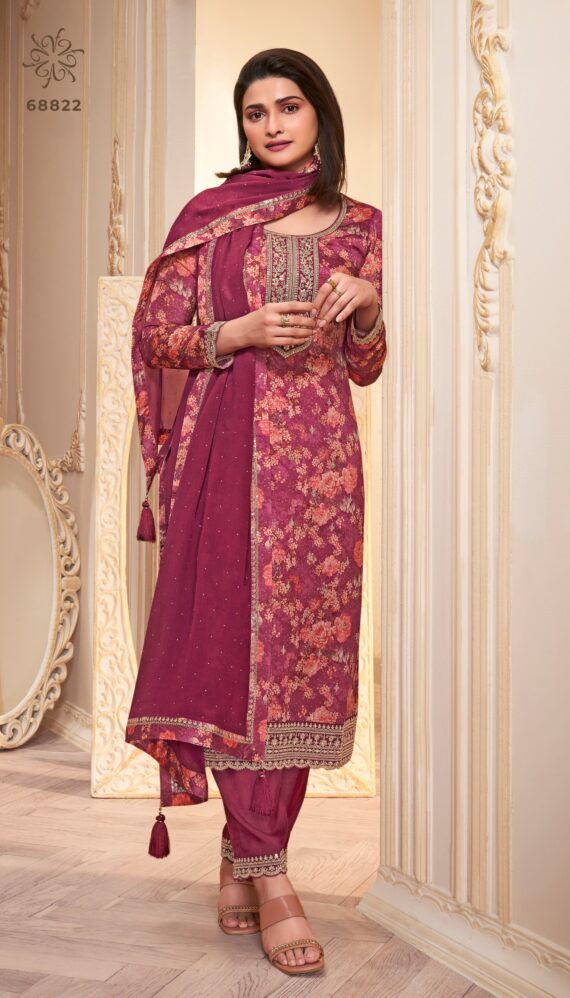 Digital Print With Embroidery Work Different Colours Of Chinon Salwar Kameez For Women