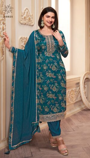 Digital Print With Embroidery Work Different Colours Of Chinon Salwar Kameez For Women
