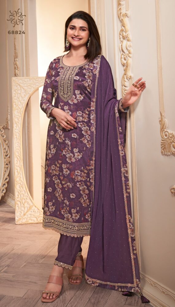 Digital Print With Embroidery Work Different Colours Of Chinon Salwar Kameez For Women