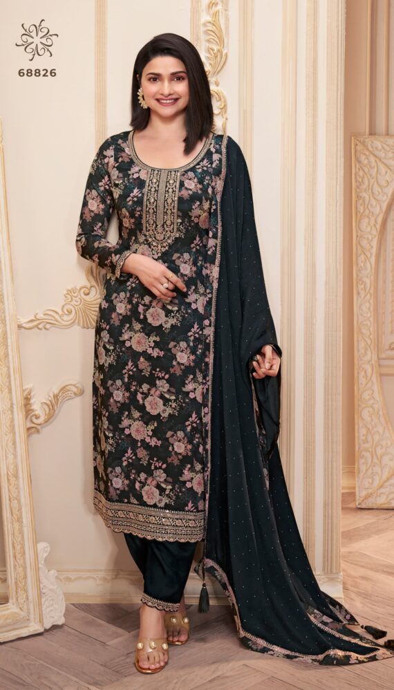 Digital Print With Embroidery Work Different Colours Of Chinon Salwar Kameez For Women